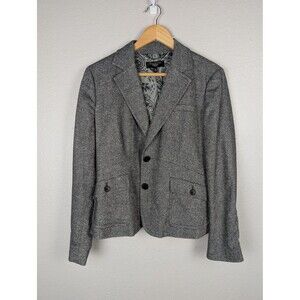 Talbots Petites Blazer Womens 12P Gray Wool Blend Notch Lapel Paisley Lined